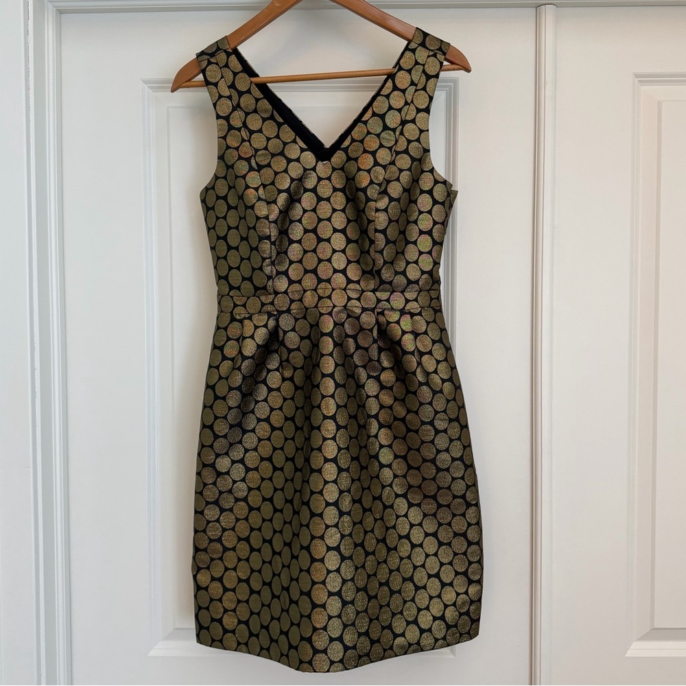 J. Crew Metalic Gold and Black Polkadot Dress